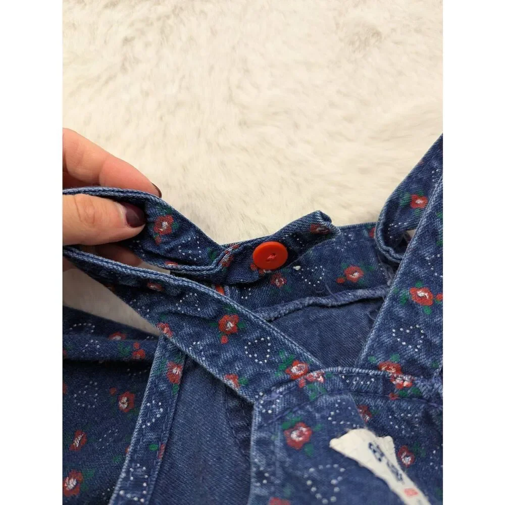 OshKosh Vintage Overalls Long Denim Red‎ Hearts Vestbak Size 12 M B'Gosh Made in